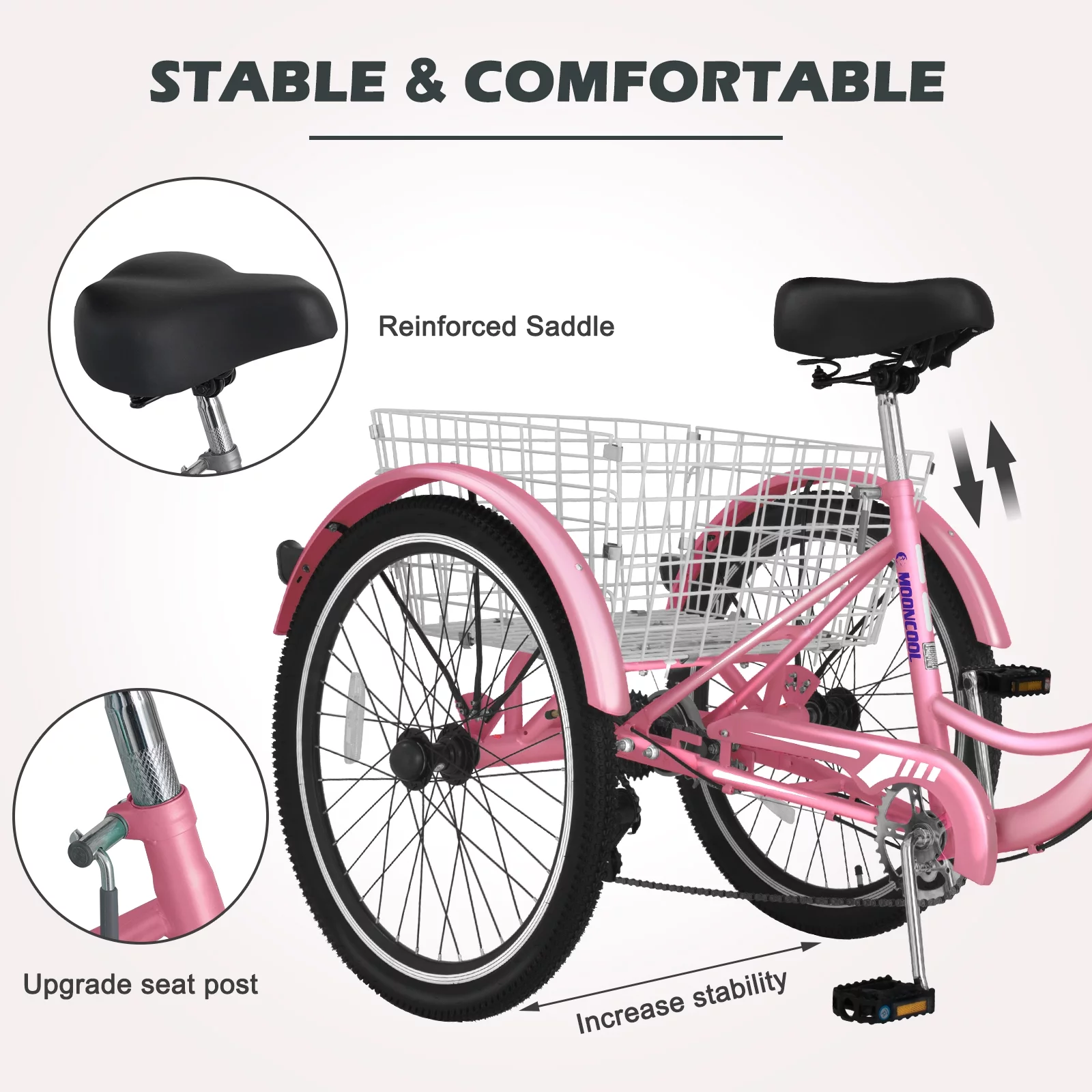 LILYPELLE 24 Adult Tricycle 7 Speed, Three Wheel Bikes for Adults 400lbs,Low-Step Through Trike Cruiser for Exercise Shopping Outdoor Activities,Cyan