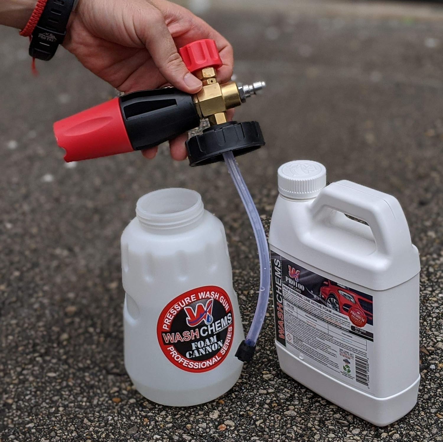 Wash Chems PRO-50 Touchless Car Wash Detergent Soap with Professional Foam Cannon (1 Gallon, 128 oz.) No Brushing, Commercial Grade Professional Auto Cleaner (Biodegradable) Also Great for Trucks & Tractors