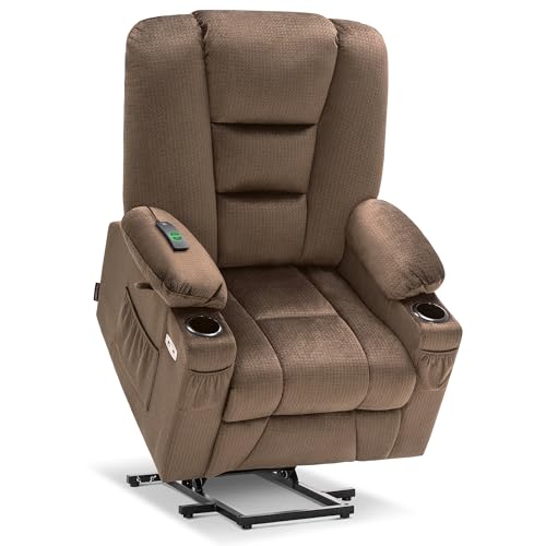 MCombo Small Power Lift Recliner Chair with Massage and Heat for Petite People, Cup Holders, USB Ports, Side Pockets, Fabric 7569 (Small-Regular, Brown)