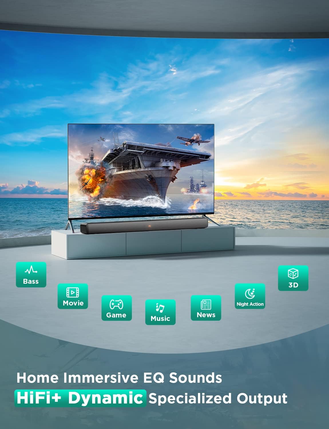 Sound Bars for TV Speaker 100W, 3D Surround Audio, HiFi Dynamic Sound with Enhanced Bass, Bluetooth Speaker Works with Smart/4K TV/CEC Remote/HDMI ARC/Optical/AUX/PC/Wall Mounted Speaker