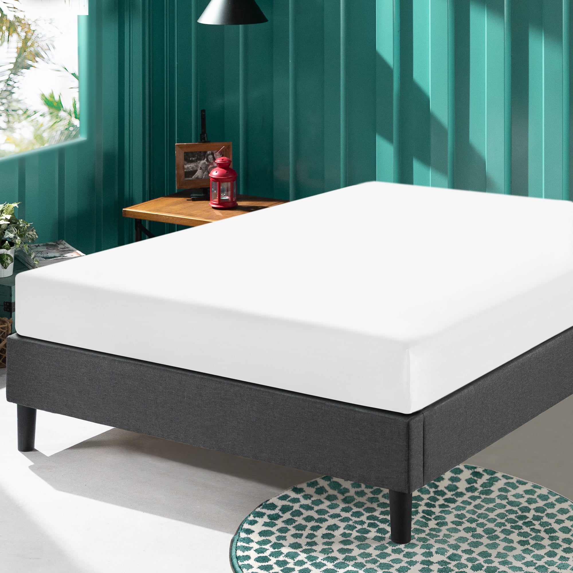 Zinus Curtis 13" Upholstered Platform Bed Frame, Grey, Full