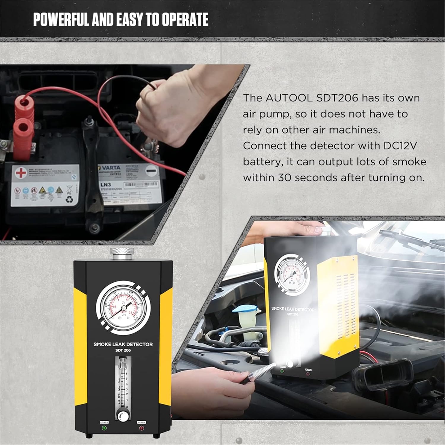 VKALTUL Automotive Smoke Machine Leak Detector EVAP 12V Car Pipe System Smoke Tester with Adjustable Flow Meter for Vehicles Motorcycles