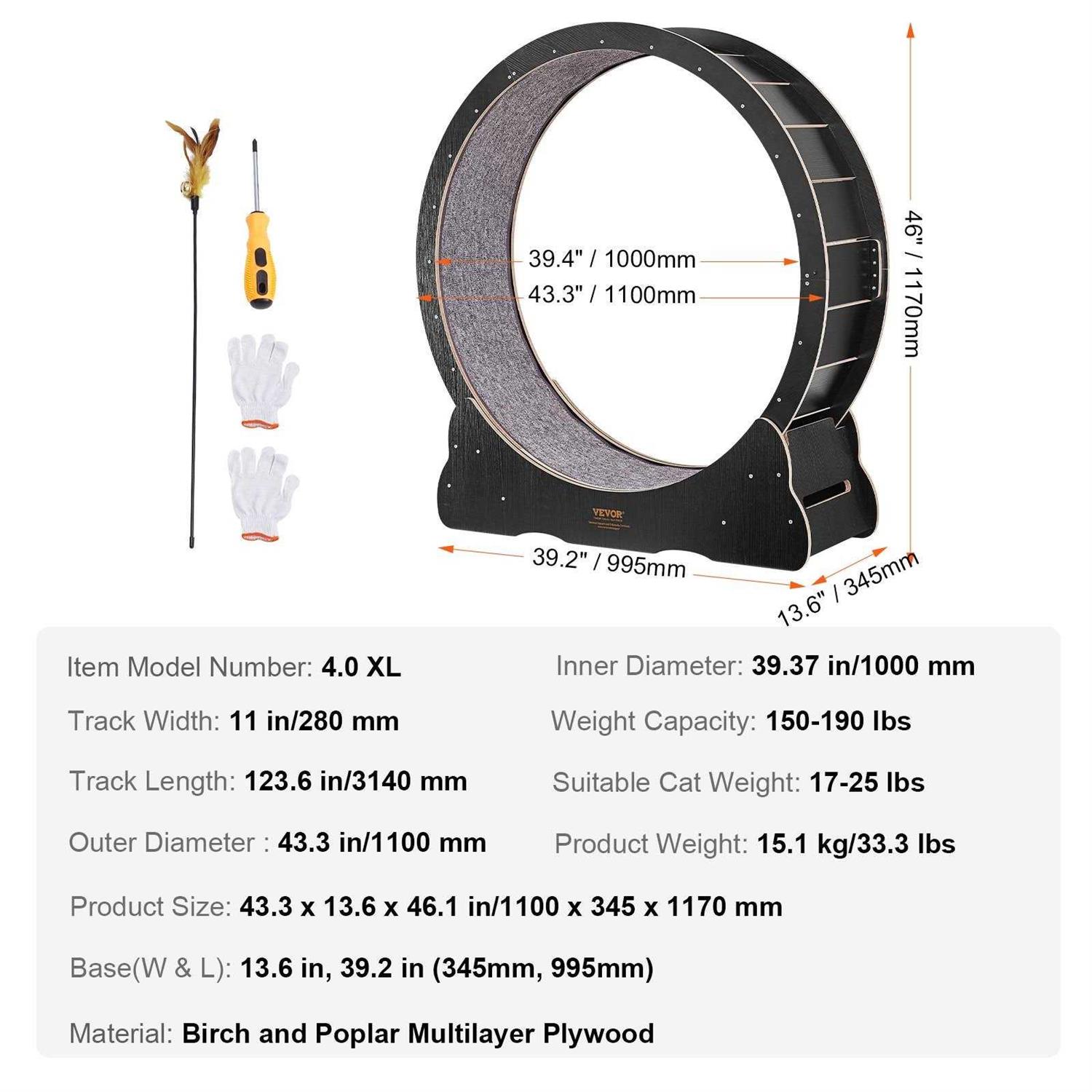 VEVOR Cat Exercise Wheel Large Cat Treadmill Wheel for Indoor Cats Cat Running Wheel with Detachable Carpet and Cat Teaser - Pet Supplies online store