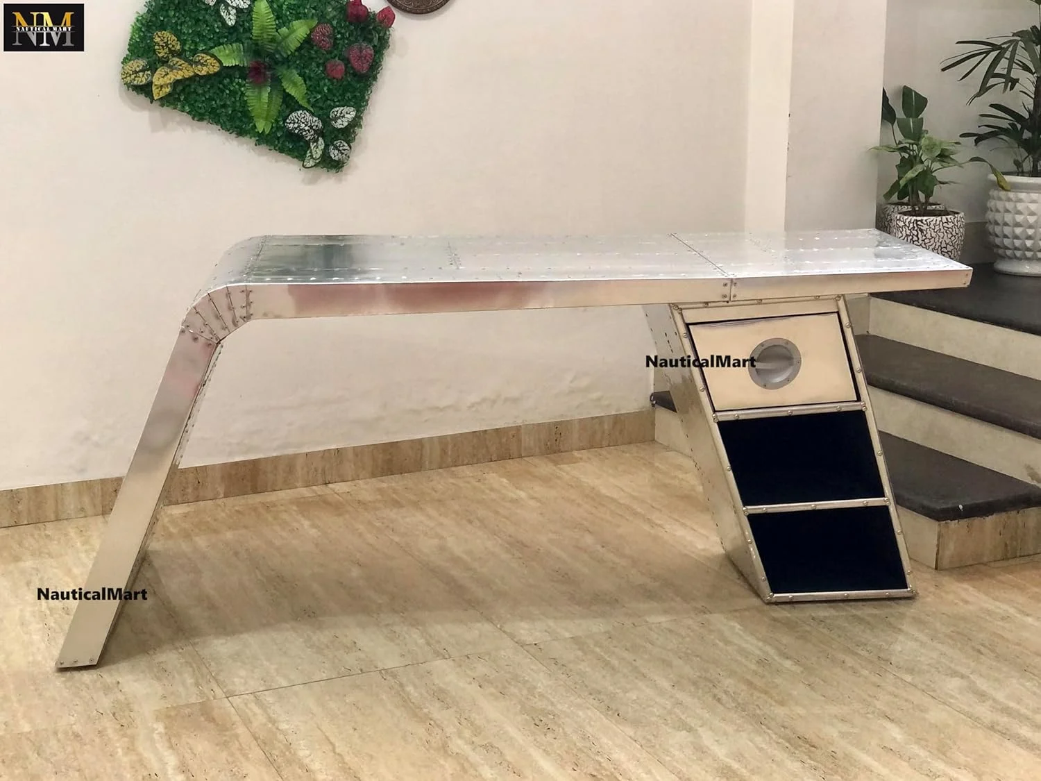 NauticalMart Aviator Wing Desk Aluminium Table Aviator Home Office Furniture (Right, 70 Inches)