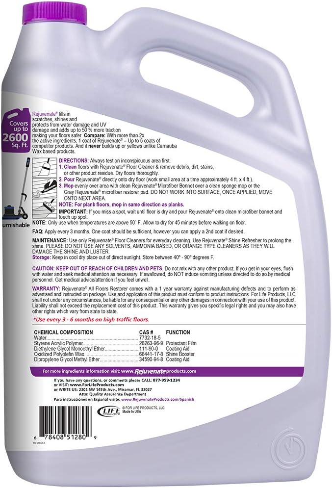 Rejuvenate All Floors Restorer and Polish Fills in Scratches Protects & Restores Shine No Sanding Required (128 oz) Pack of 2