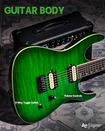 Leo Jaymz Electric Guitar Monsoon Series,Reverse Headstock,Mahogany Body,Roasted Maple Neck,Rosewood Fretboard,Locking Tuners,Rounded End Frets,AlnicoV Pickups,Fixed Bridge (Blue Flame)