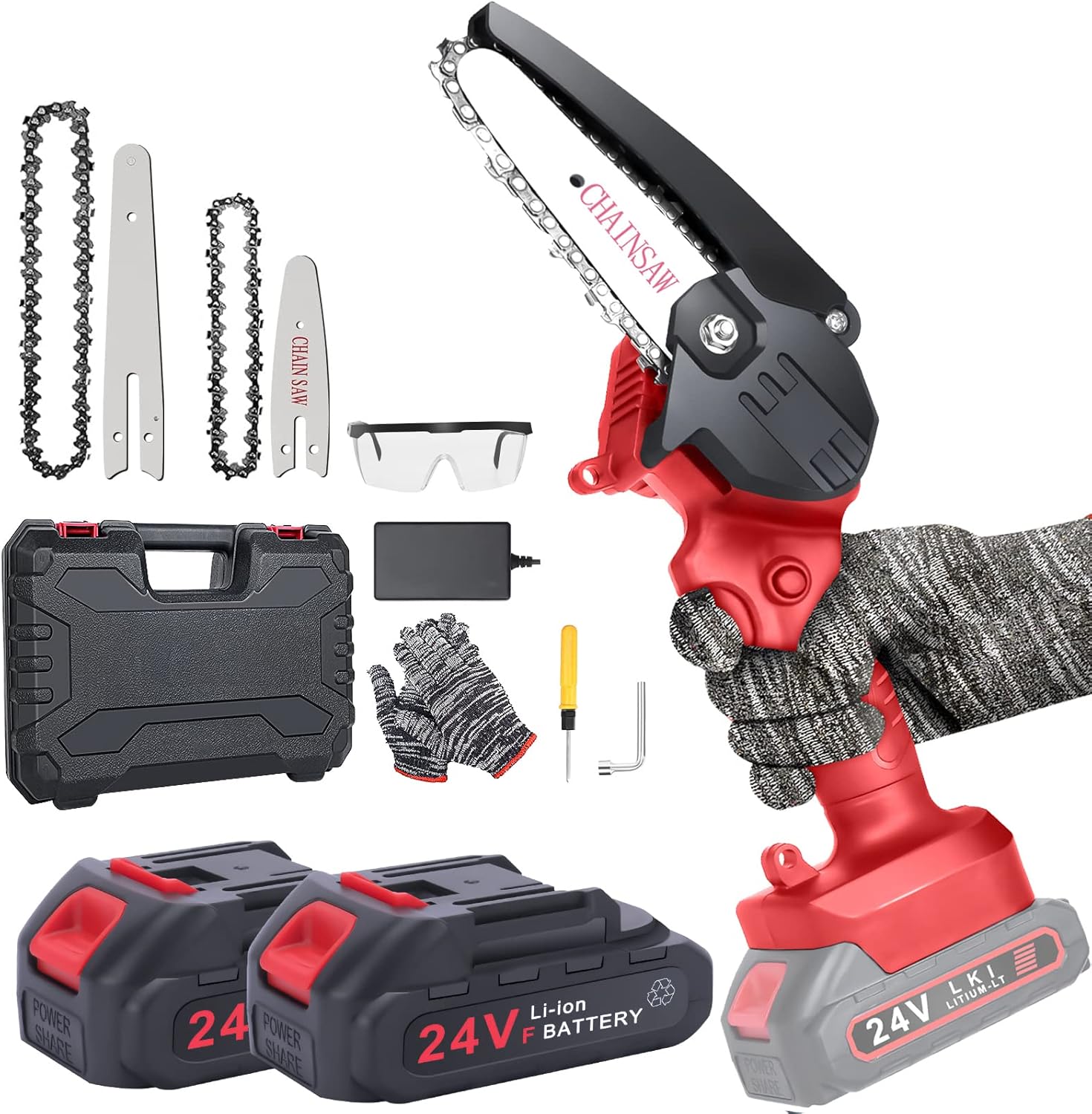 Mini Chainsaw 6-Inch with 2 Battery, Cordless power chain saws with Security Lock, Handheld Small Chainsaw for Wood Cutting Tree Trimming Pack of 2