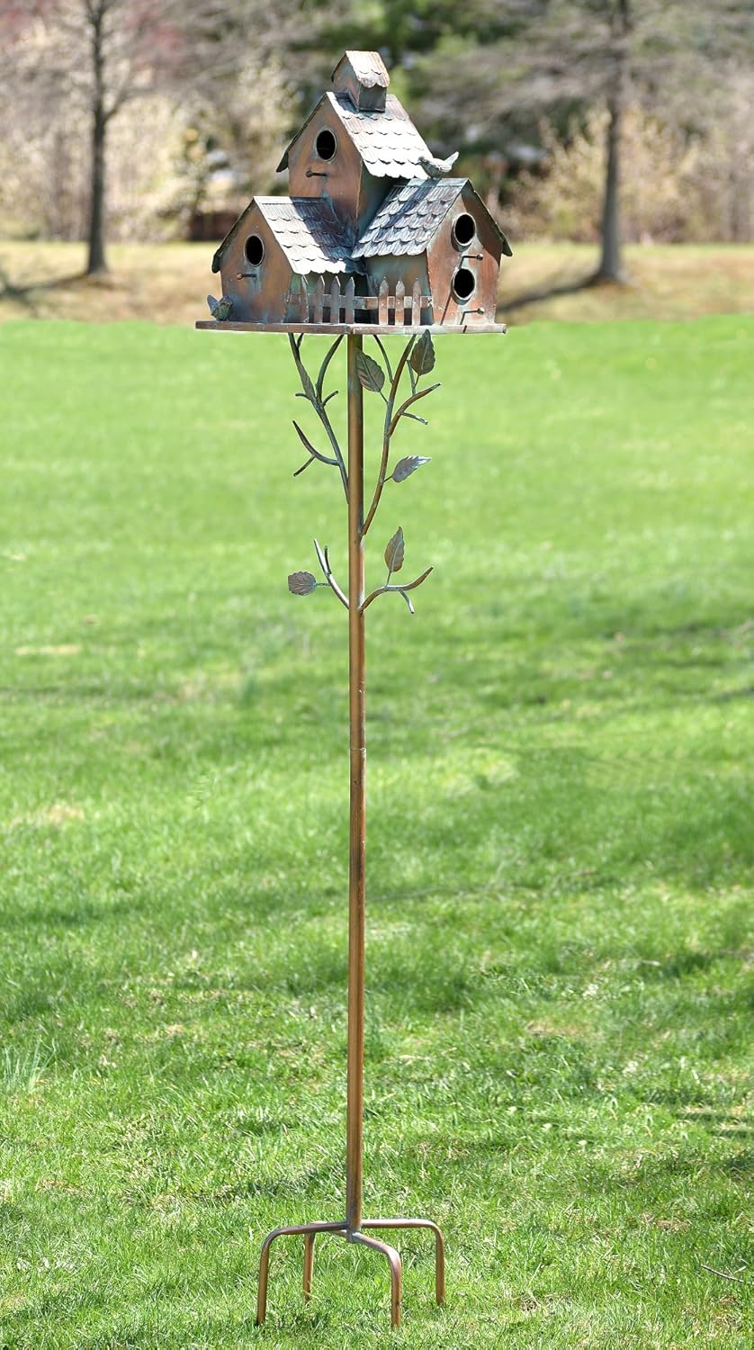 Zaer Ltd. Large Copper Colored Multi-Birdhouse Stakes, Room for 4 Bird Families in Each (Castle Home)