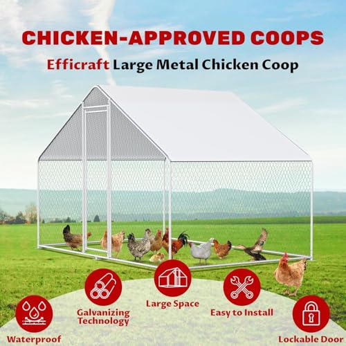 Large Chicken Coop for 20 Chickens Metal Chicken Run with Waterproof Cover for Walk-in Chicken Run for Yard Outdoor Poultry Cage