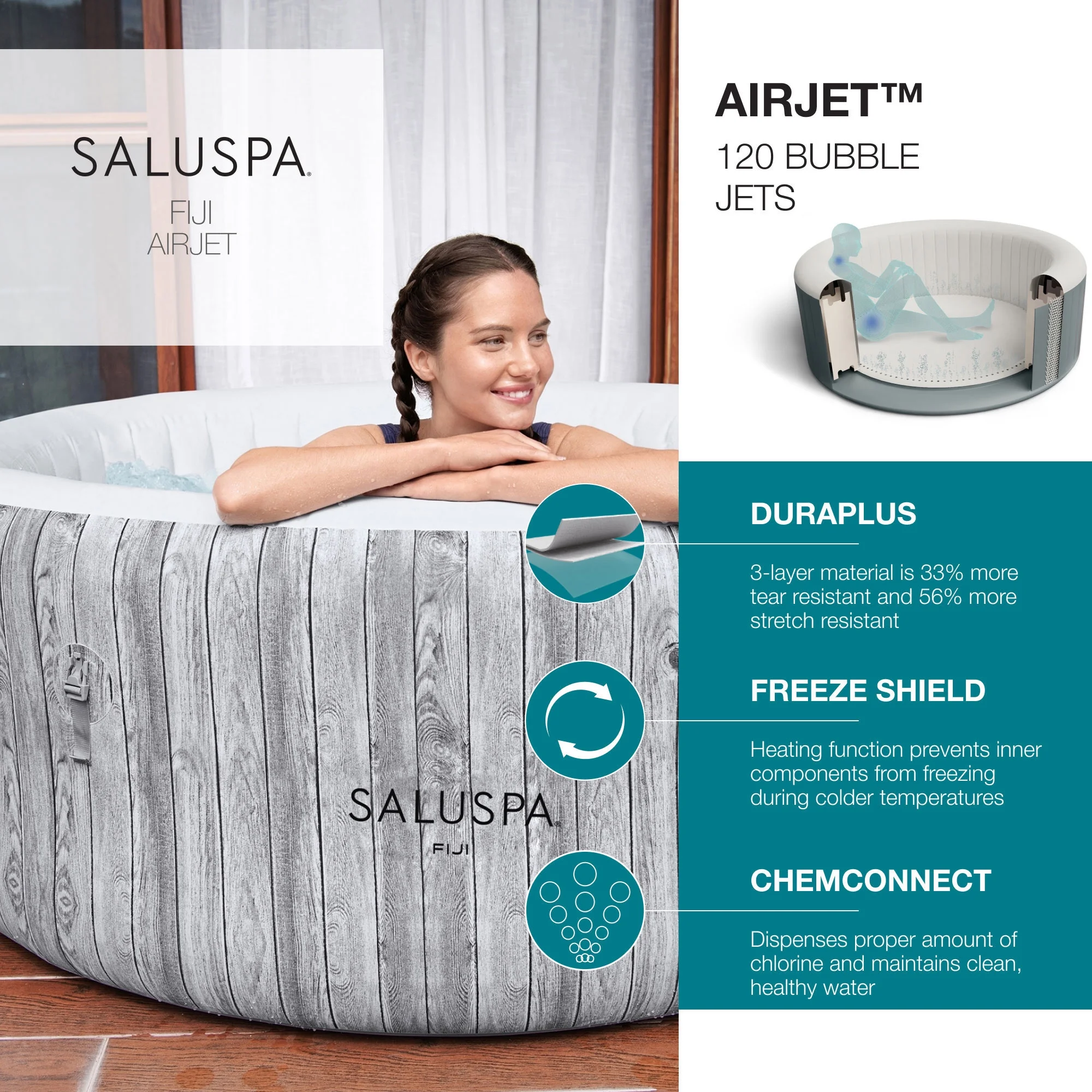 Bestway SaluSpa Fiji Hot Tub w/Set of 4 Spa Seat & 4 Pack Headrest Pillows