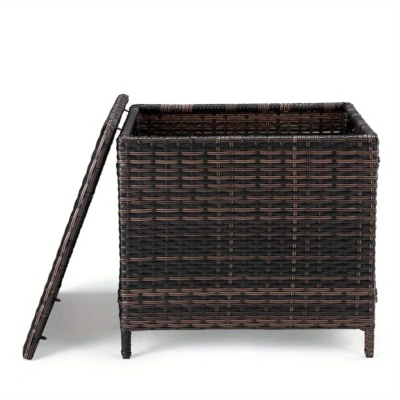Outdoor PE Wicker Side Table with Storage, Patio Rattan End Table Square Container for Furniture Covers, Toys and Gardening Tools, Brown - Curated Treasures Market