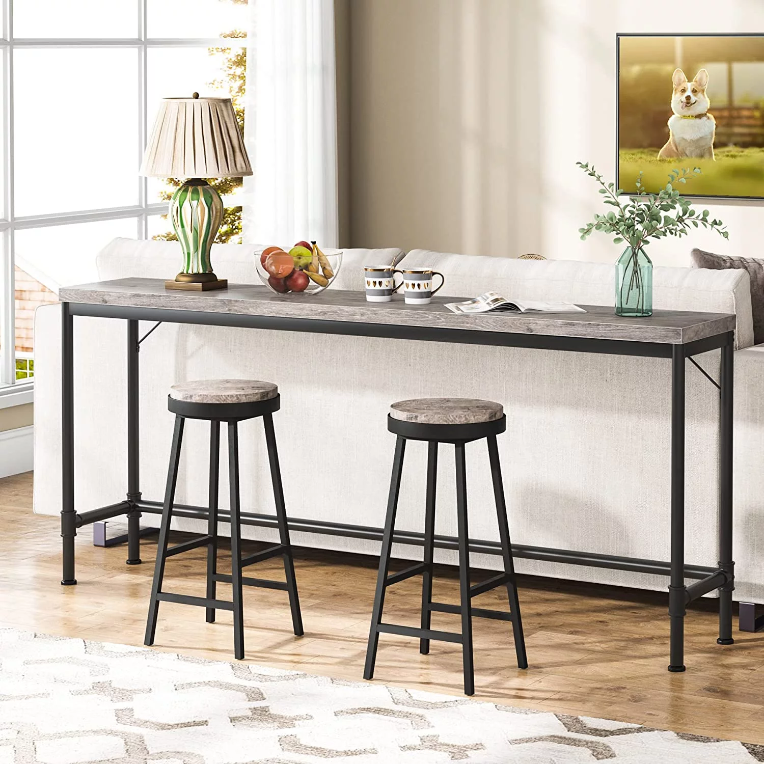 Tribesigns 70.9" Console Table, Behind Sofa Couch Long Hallway Entryway Table for Living Room, Grey