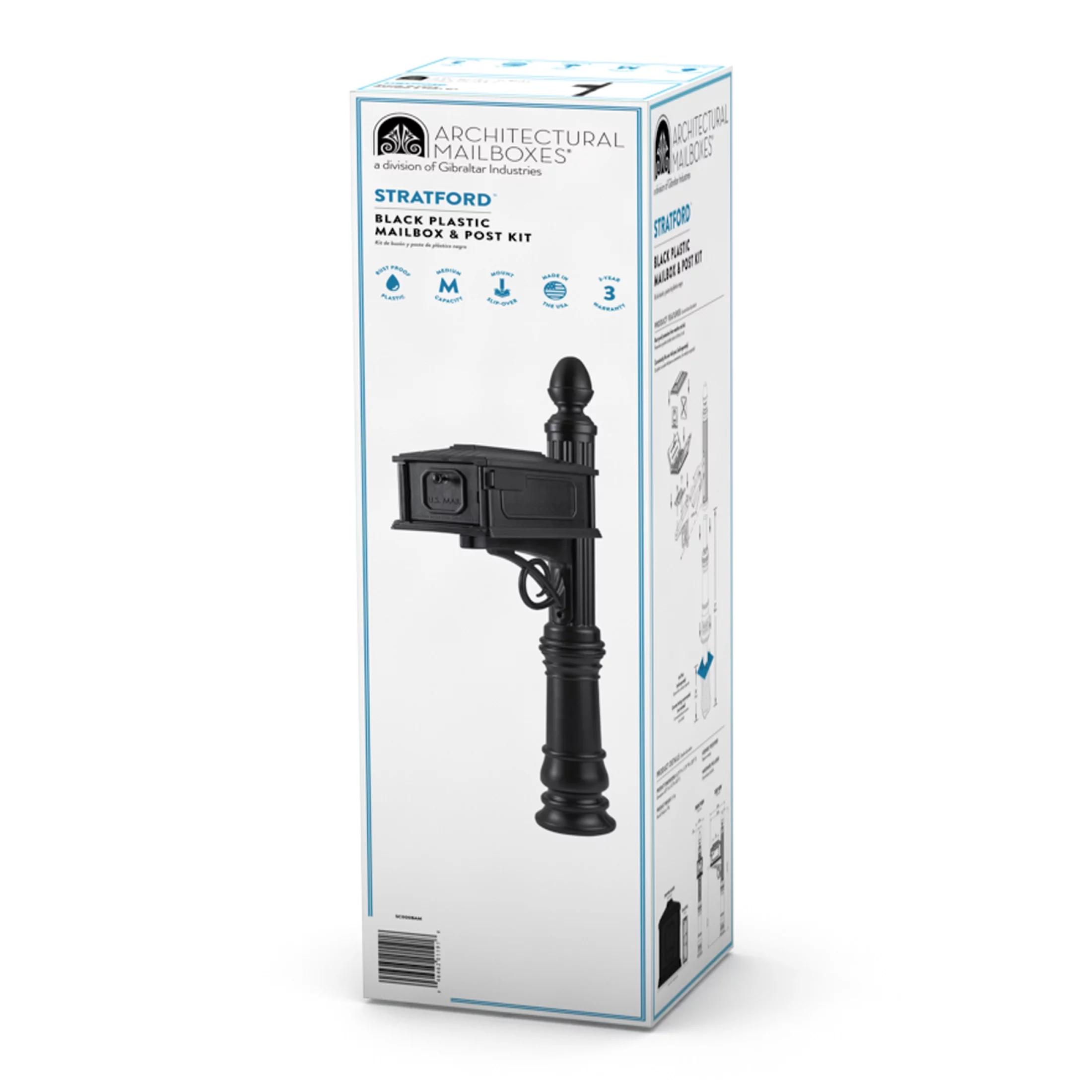Architectural Mailboxes Stratford All-in-One, Medium, Plastic, Mailbox & Post Combo, Black, SC000B01