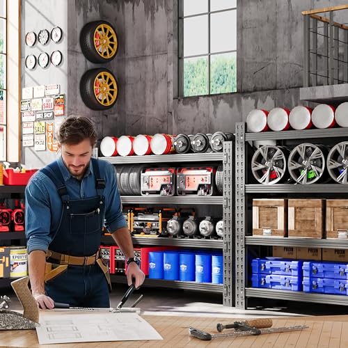71” W Storage Shelves Heavy Duty, 5000LBS Metal Garage Shelving Units, 4 Tier Storage rack shelf, Steel Industrial Shelving , Adjustable Standing Shelf for Basement/Warehouse 71"W x 24"D x 70"H, Black