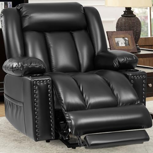 Large Power Lift Chairs Recliners for Elderly with Heated and Massage, Overstuffed Adjustable Lift Chairs, 3 Positions, Breathable Leather, USB-A and USB-C, Cup Holder, Side Pocket Dark Brown