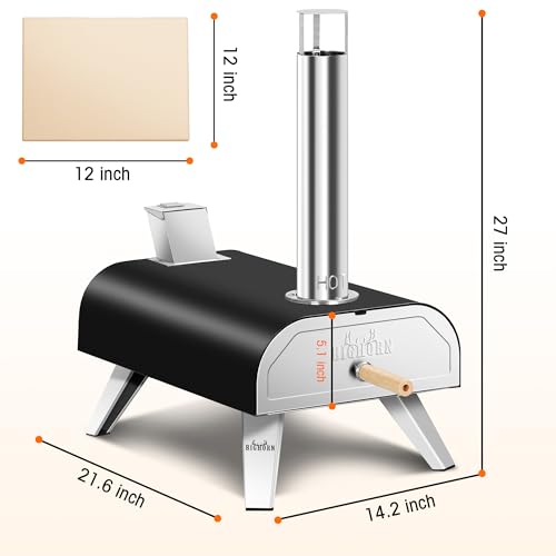 BIG HORN OUTDOORS 12" Black Pizza Ovens Wood Pellet Fired Pizza Maker, Stone-Baked Pizzas Made Easy Use Anywhere, Backyard Camping Party Cooking with your Family or Friend