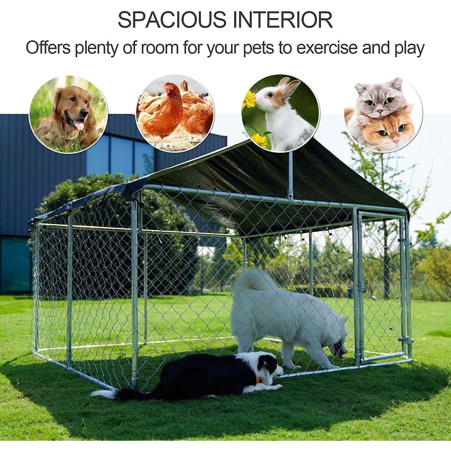 Petony Outdoor Dog Kennel Dog Cage Dog Playpen Dog Fence Chicken Coop Hen House Heavy Duty Pet Playpen with Large Galvanized Chain Link with UV - Pet Supplies online store