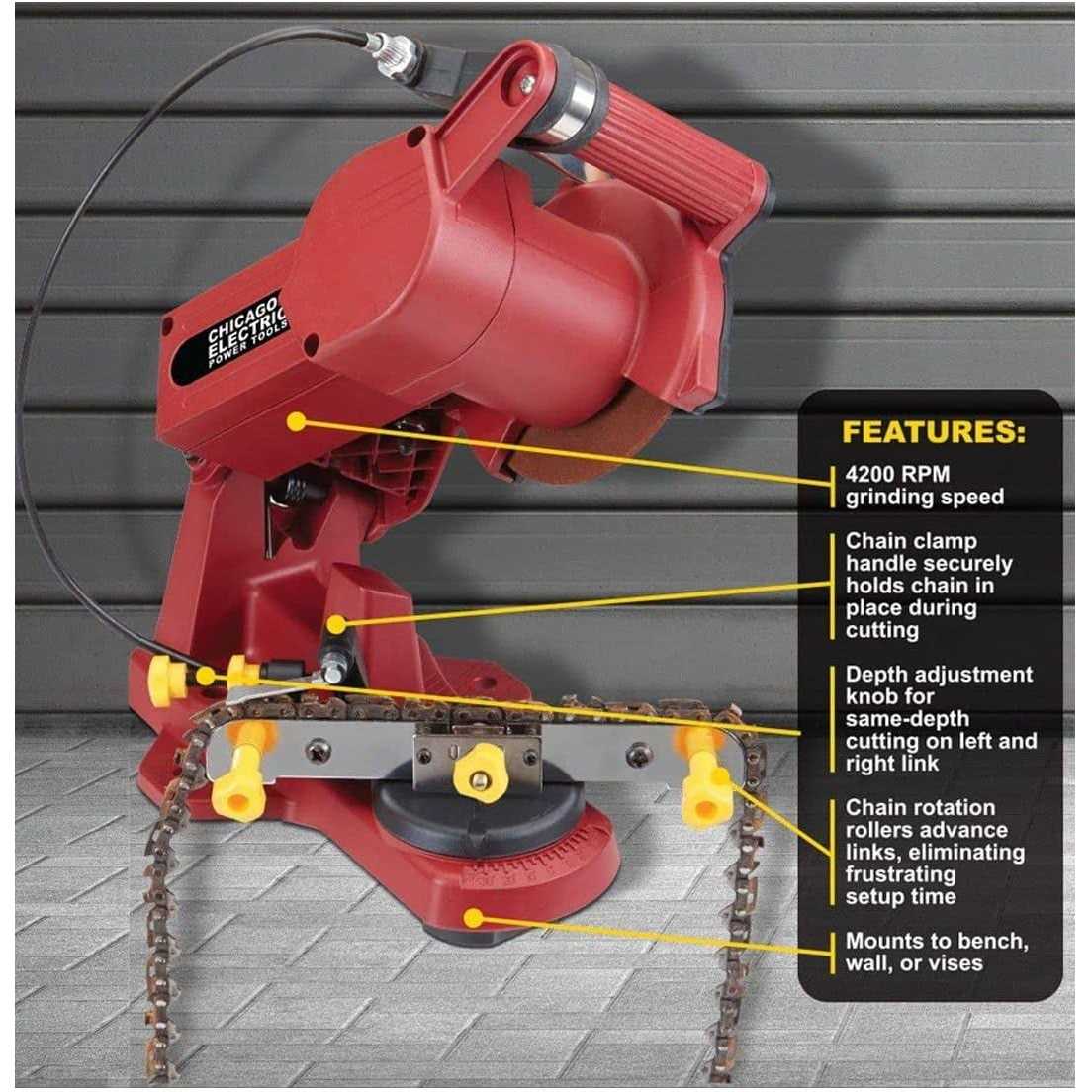 Chicago Electric Electric Chain Saw Sharpener Wall, Bench or Vise Mount - Shop Hardware Tools Online Store