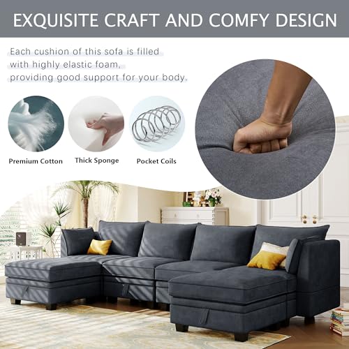Elegant 2 Piece Large L-Shape Modular Sectional Sofa with Two Pillows,for Living Room Office Apartment Bedroom Salon (Beige#Chenille-)