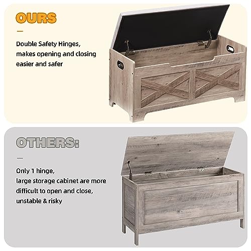 GAOMON Storage Chest, Storage Bench with Safety Hinge, Barn Style Storage Trunk, Wooden Entryway Bench, Shoe Bench, Large Storage Chest for Entryway, Bedroom, Living Room