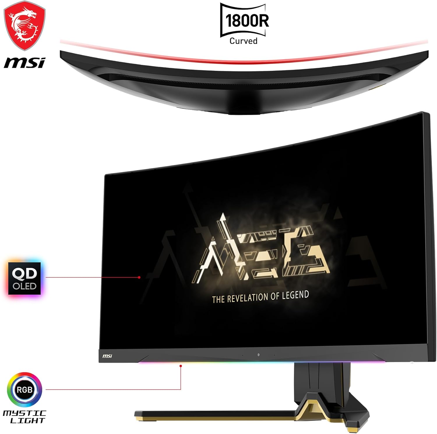 MSI MEG 342C QD OLED, 34" Curved Gaming Monitor, 3440 x 1440 (UWQHD), OLED, 0.1ms, 175Hz, FreeSync Premium, HDR 400, HDMI, DP Port, USB Type C, Tilt, Height
