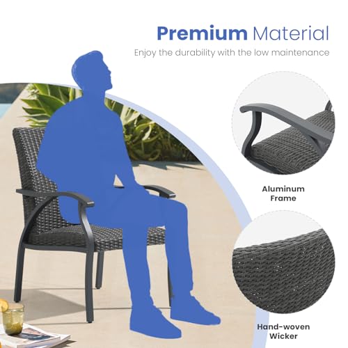 SUNSITT Patio Chairs Set of 2 w/Quick-dry Foam Padded, All-Weather Rattan Outdoor Dining Chairs with Aluminum Frame, Wicker Bistro Chairs with High Backrest for Lawn, Deck, Porch, Garden, Dark-grey