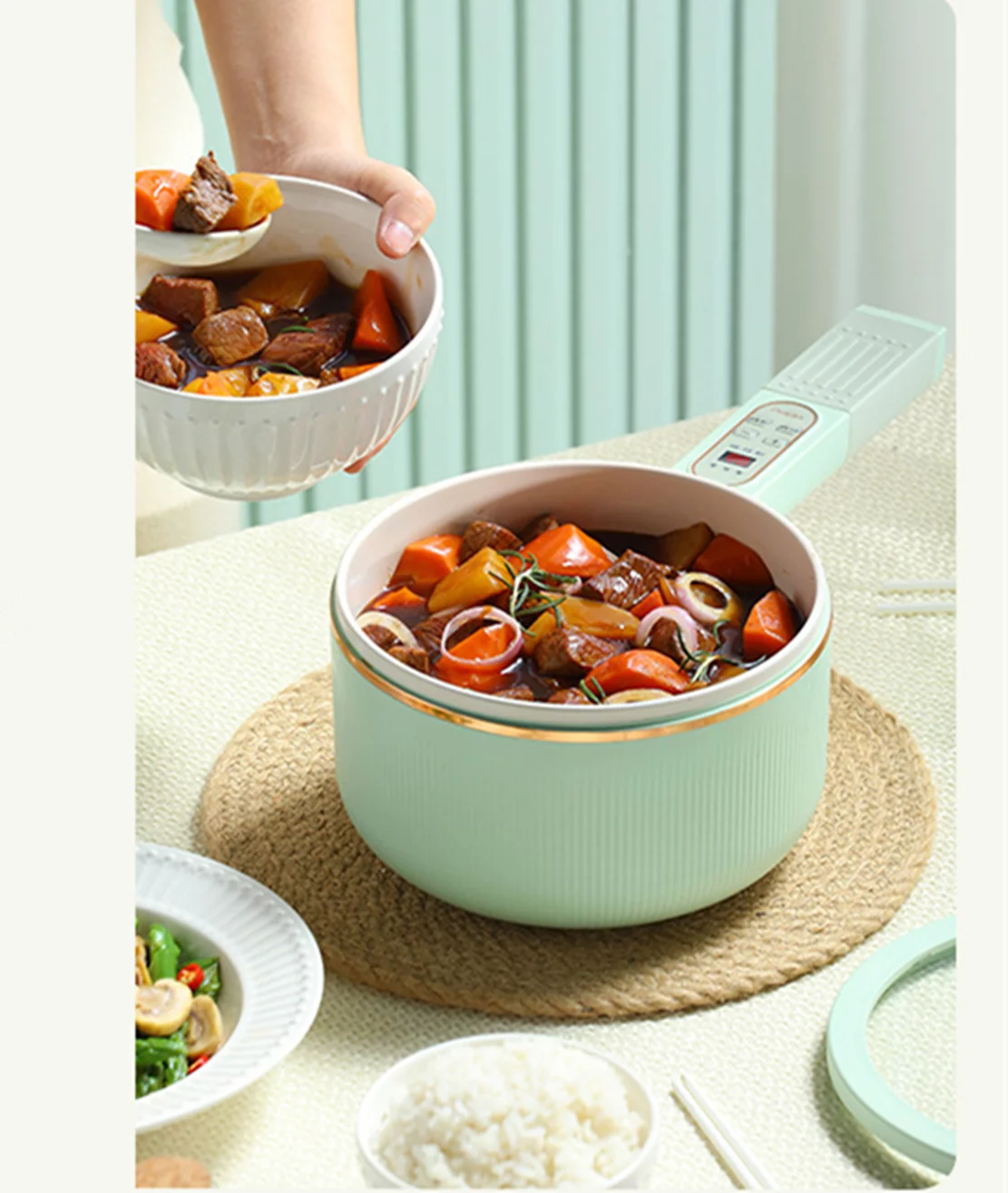 Electric Hot Pot Cooker Steamer 2.0 Multifunctional Non-stick Pan - Dormitory Office Portable Ramen Cooker Steamer Boil Dry Protection