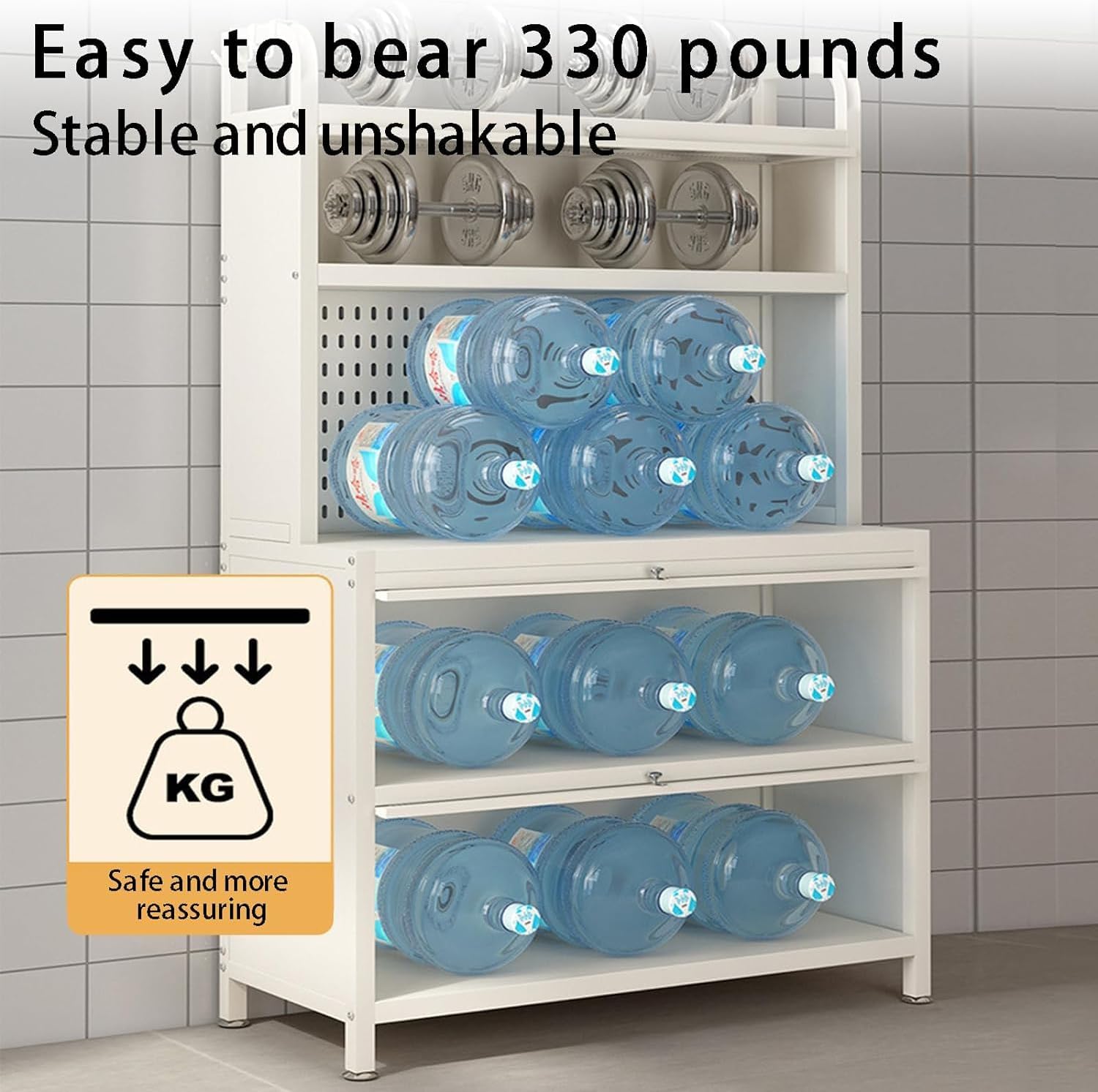5-Tier Bakers Rack for Kitchen, Kitchen Storage Cabinets with Flip Door, Microwave Stand with Storage, for Kitchen Hutch, Home, Office, Pantry, Garage, White