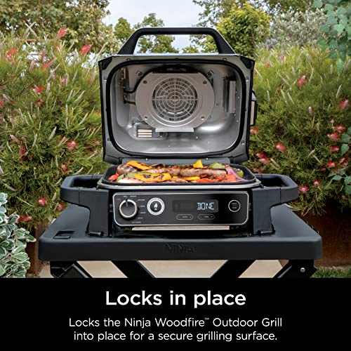 Ninja XSKUNSTAND Outdoor Stand, Woodfire Products, Adjustable Height, Utensil-Holder, Side Table-Compatible, Weather-Resistant, Black, 26" x 34" x 34