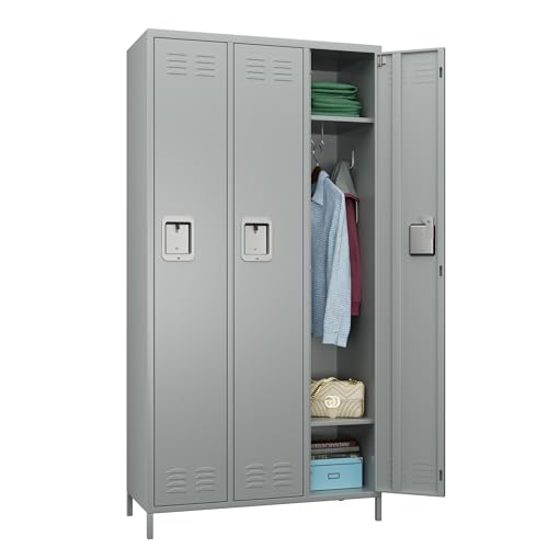 METAN Metal Storage Locker for School Office Gym Bedroom, 12 Doors Locker Cabinet for Employees, Industrial Steel Storage Locker with 12 Hooks, Assembly Required (12 Door-Light Gray)