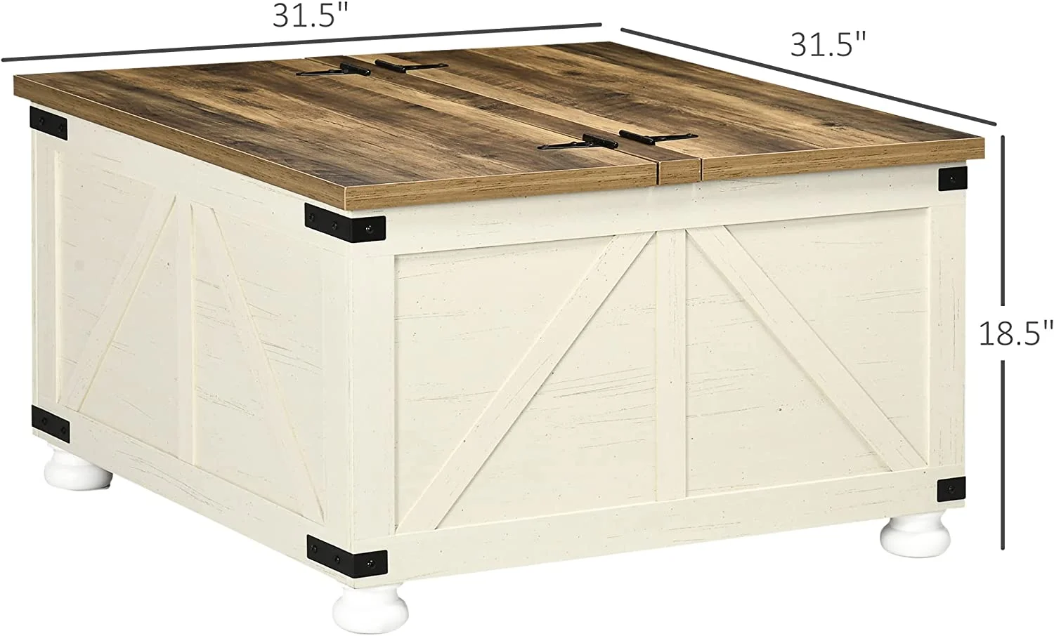Farmhouse Coffee Table with Storage, Square Coffee Table for Living Room, Wooden Center Table with Hinged Lift Top and Hidden Space, Antique White