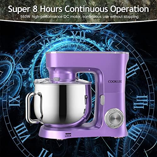 COOKLEE Stand Mixer, 9.5 Qt. 660W Electric Kitchen Mixer with Dishwasher-Safe Dough Hooks, Flat Beaters, Wire Whip & Pouring Shield Attachments for Most Home Cooks, Silver