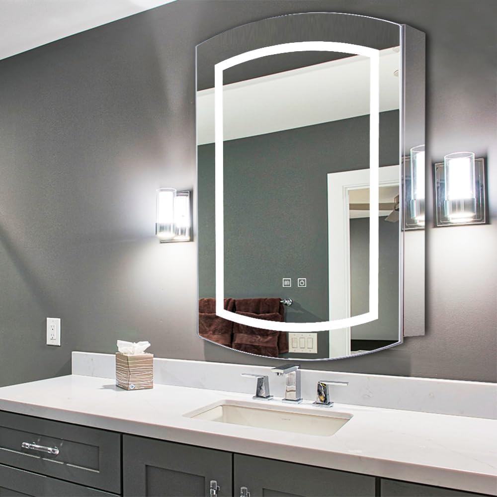 Chende 20" x 31" Bathroom Medicine Cabinet with Mirror, Oval Lighted Medicine Cabinet with Anti fog and 3 Light Settings, Dimmable Stainless Steel Cabinet with Lights for Bathroom