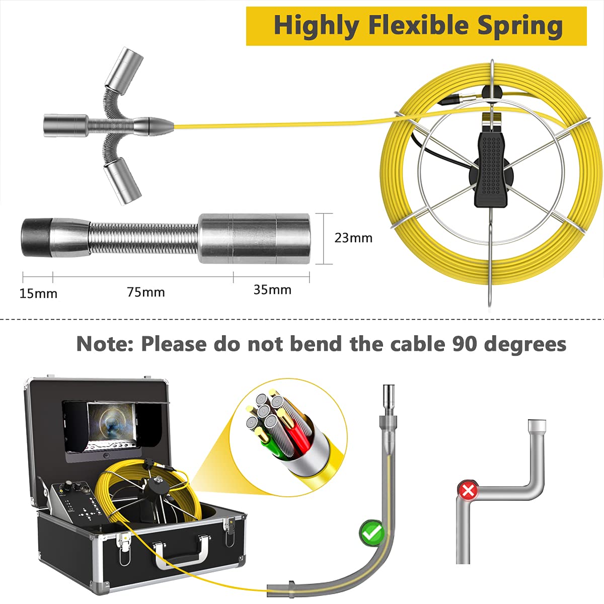 Sewer Camera with Locator, Anysun 100ft Inspection Camera with 512Hz Sonde Transmitter and Receiver Plumbing Camera Snake with DVR and 7 LCD Monitor IP68 Waterproof Pipe Inspection Camera(100ft/30m)