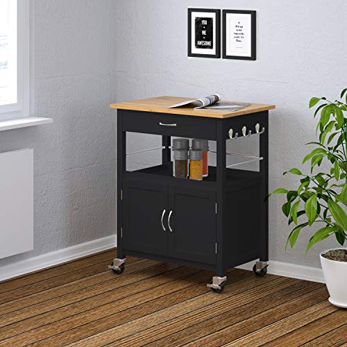eHemco Kitchen Island Cart Natural Butcher Block Bamboo Top with White or Black Base