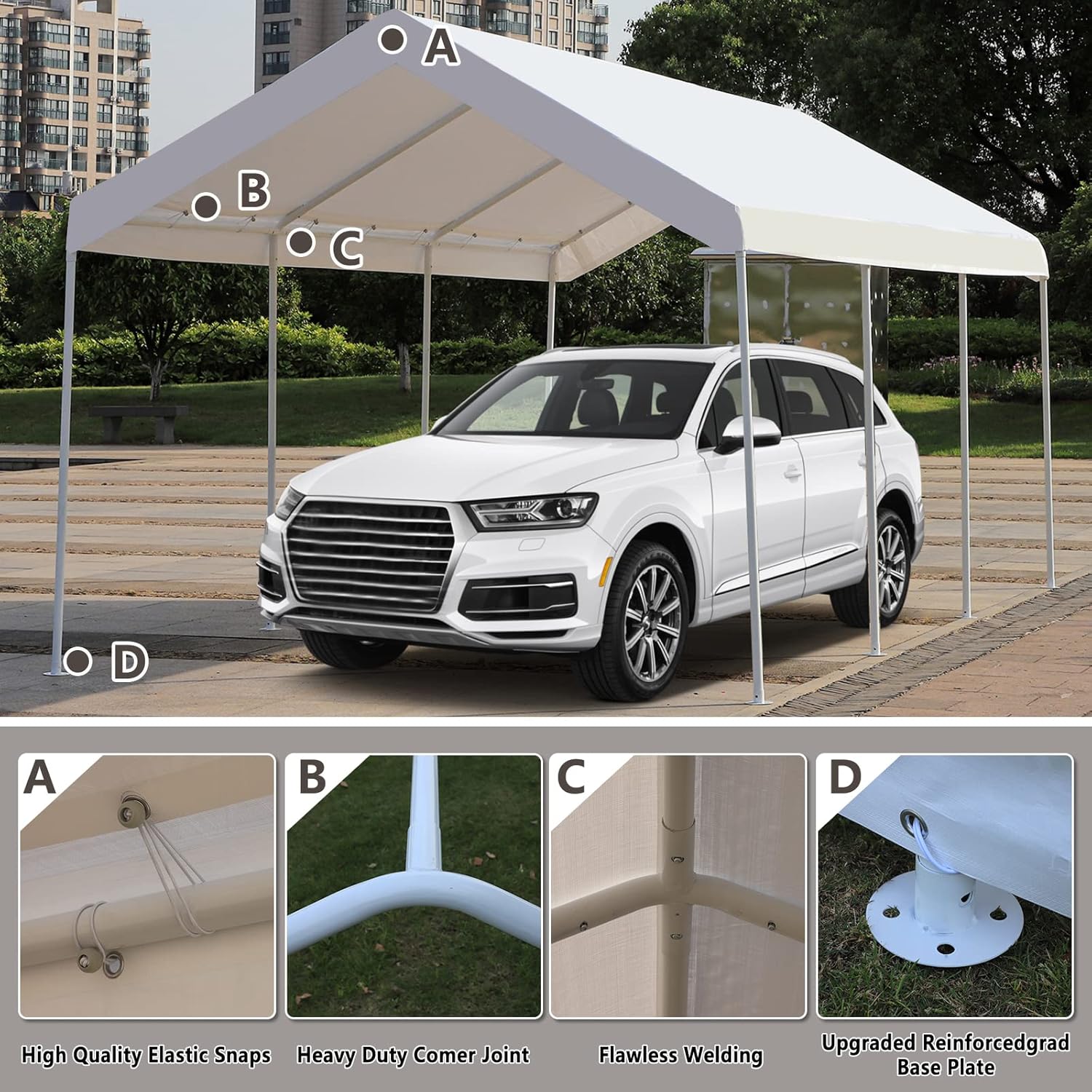 LVUYOYO 10x20 ft Upgraded Carport - Heavy Duty Carport Car Canopy with Removable Sidewalls and Doors - Portable Garage Shelter Boat Party Tent for Auto, Boat, Party, Wedding