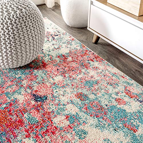 JONATHAN Y CTP108B-8 Contemporary POP Modern Abstract Blue/Red 8 ft. x 10 ft. Area-Rug, Bohemian, Easy-Cleaning, for Bedroom, Kitchen, Living Room, Non Shedding