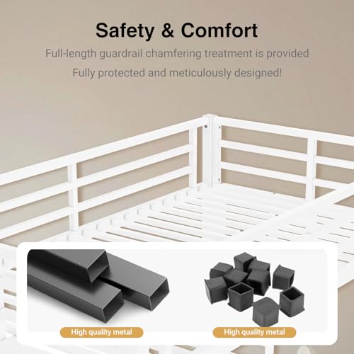 Twin XL Over Twin XL Bunk Bed, Metal Bunk Bed Frame Heavy Duty Bunk Beds Loft Bed Frame with Ladder and Guardrail Metal Slats No Box Spring Required for Adults Teens, Black