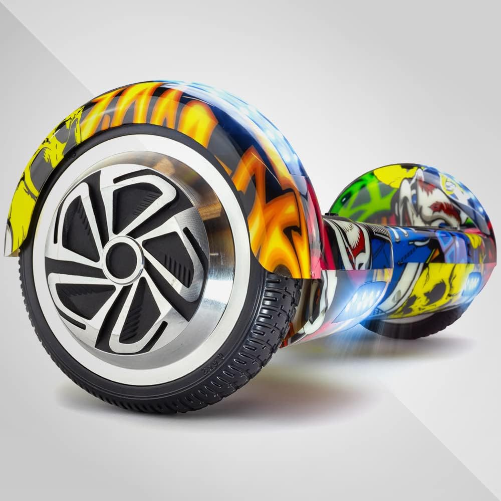 HUVTRAX Graffiti Hoverboard | Latest Model w/ Durable 6.5 Aluminum Wheels (NOT Plastic) Built-in Bluetooth & Speaker, Fun LED Lights, and Carrying Case