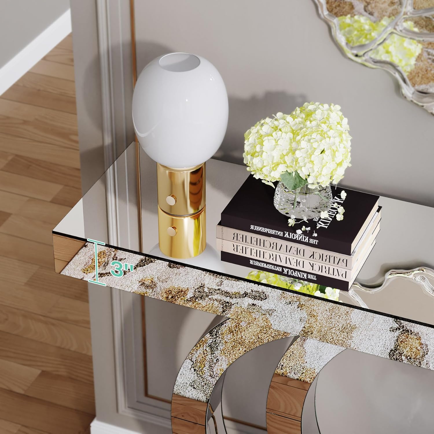 Tribesigns 43.3-Inch Mirrored Console Table, Modern Entryway Table with Thickened Mirror Finish Tabletop, Rectangle Glass Sofa Table Foyer Table for Living Room, Entrance, Hallway