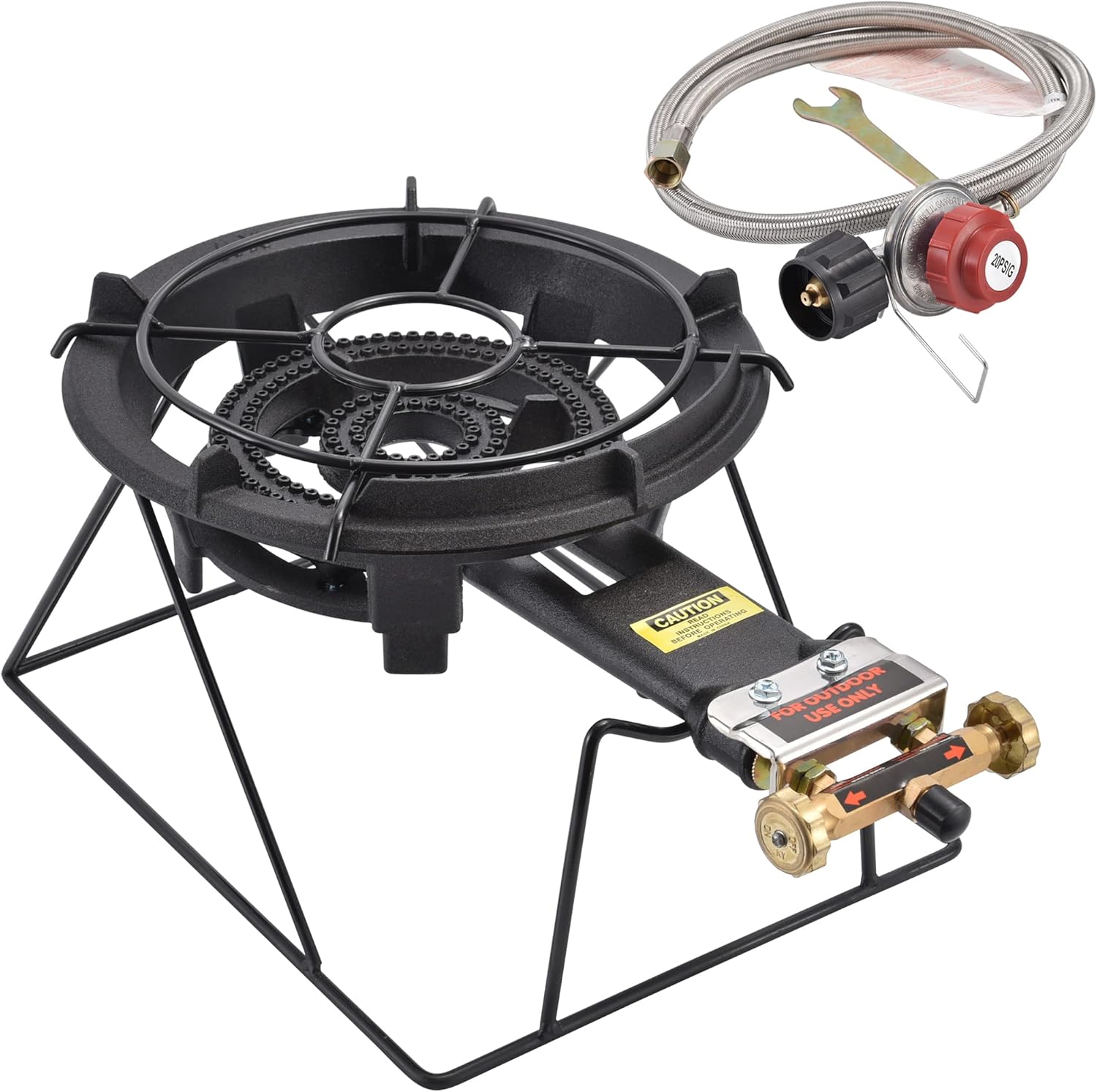 ARC 2541S, Super Propane Burner, 80000 BTU 13 Large Heavy Duty Cast Iron High-Pressure Camping Stove with 0-20 PSI CSA Adjustable Regulator&Hose, Perfect for Outdoor Cooking, Home Brewing, Turkey Fry