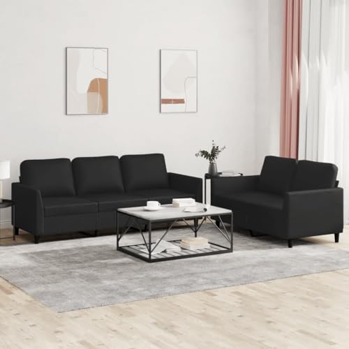 vidaXL 2 Piece Sofa Set in Black Faux Leather - Modern Living Room Furniture with Stable Metal Frame and Comfortable Cushions