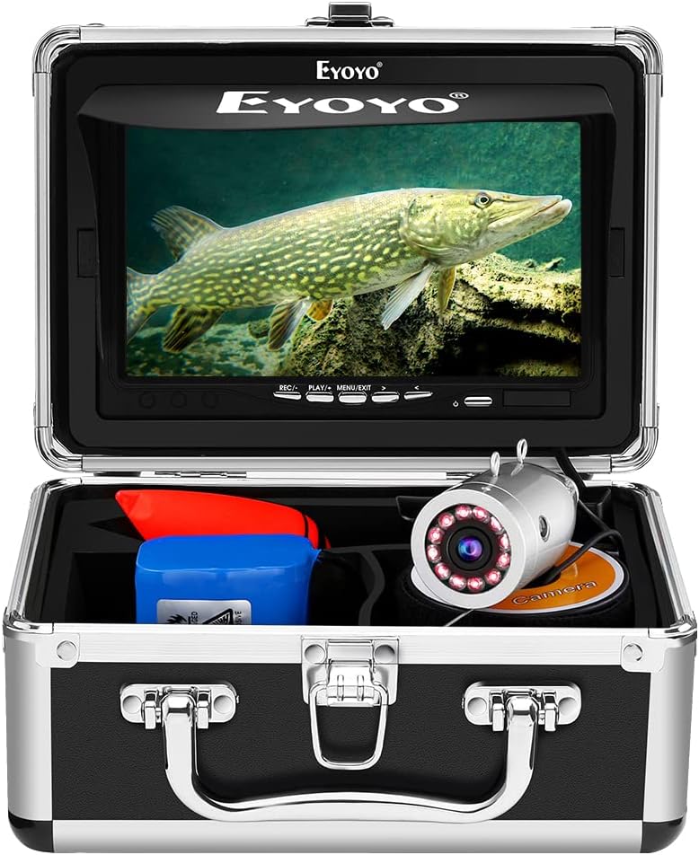 Eyoyo Fishing Camera Video Fish Finder 7 inch LCD Monitor 1000TVL Camera 12pcs IR Lights DVR+8GB with 30m Cable for Ice Lake Boat Fishing