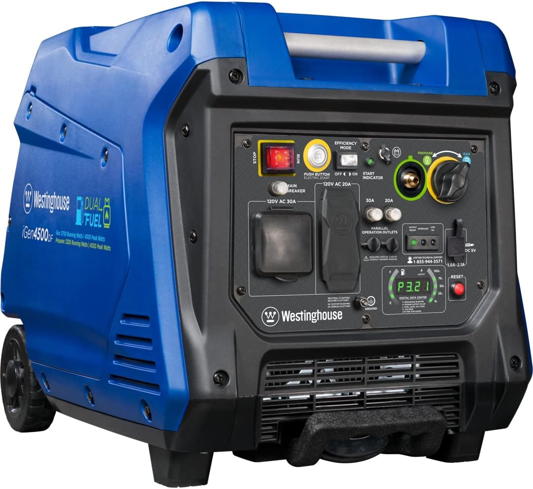 Westinghouse Outdoor Power Equipment iGen4500 Super Quiet Portable Inverter Generator 3700 Rated & 4500 Peak Watts, Gas Powered, Electric Start, RV Ready, CARB Compliant