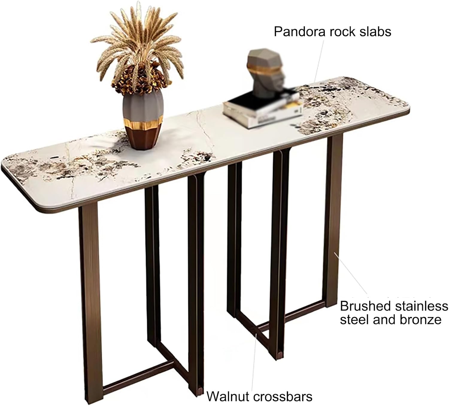 Modern Entryway Table, Narrow Entryway Table Behind Sofa, with Geometric Metal Base, for Entrance, Hallway, Entryway, Living Room, Easy Assembly