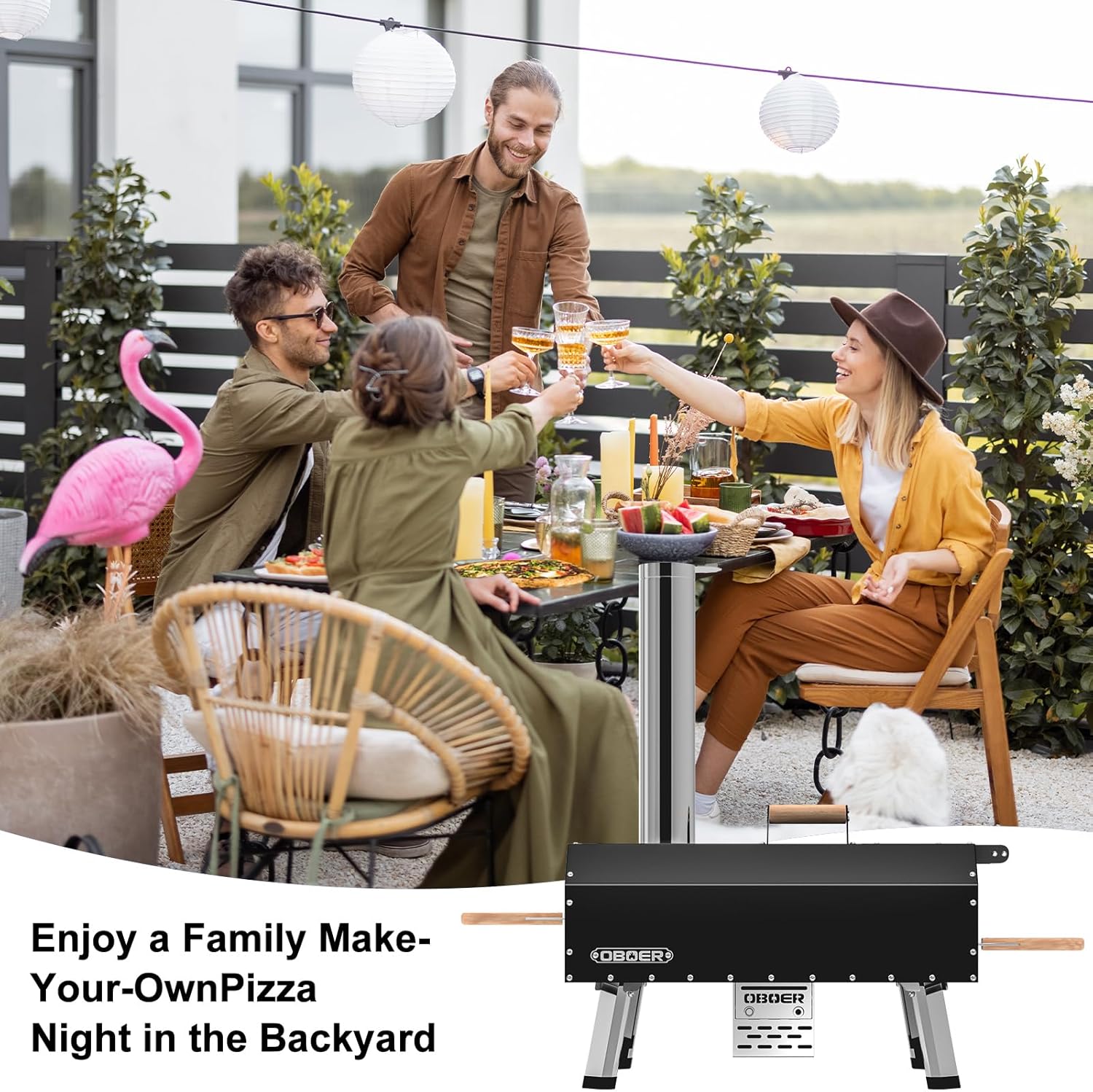 Multi-Fuel Pizza Oven Outdoor with 360°Auto Rotate, 13” Gas Propane & Wood Fired Pizza Maker, Stainless Steel 3-Layer Oven, Portable Pizza Maker with Built-in Thermometer