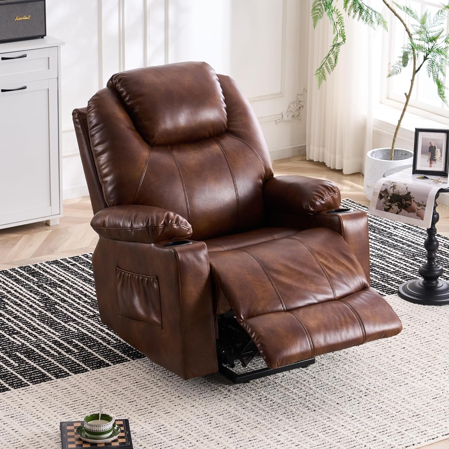 Power Lift Recliner Chair with Massage and Heat for Elderly, Microfiber PU Leather Electric Lift Recliner Chairs for Seniors Home Living Room, Side Pockets,USB Port,Remote Control