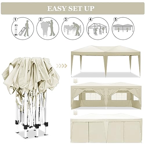 10x20 White Pop Up Canopy Tent Heavy Duty with 6 sidewalls Commercial Outdoor Party Tent Event Wedding Tents Instant Canopy Gazebo with Carry Bag UPF 50+ Waterproof Adjustable Height