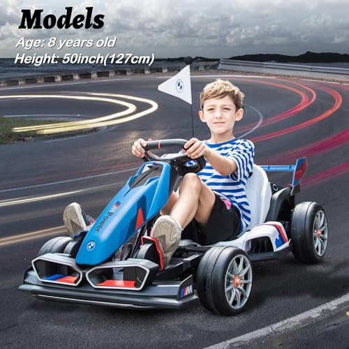 FORESEE 36V Licensed BMW Kids Electric Go Kart, Battery Powered Drift Kart w/Adjustable Seat, Ride On Toy for Big Kids Ages 6+, 8.6MPH Racing Go Cart w/600W Motor, LED Lights & Safety Belt, Black