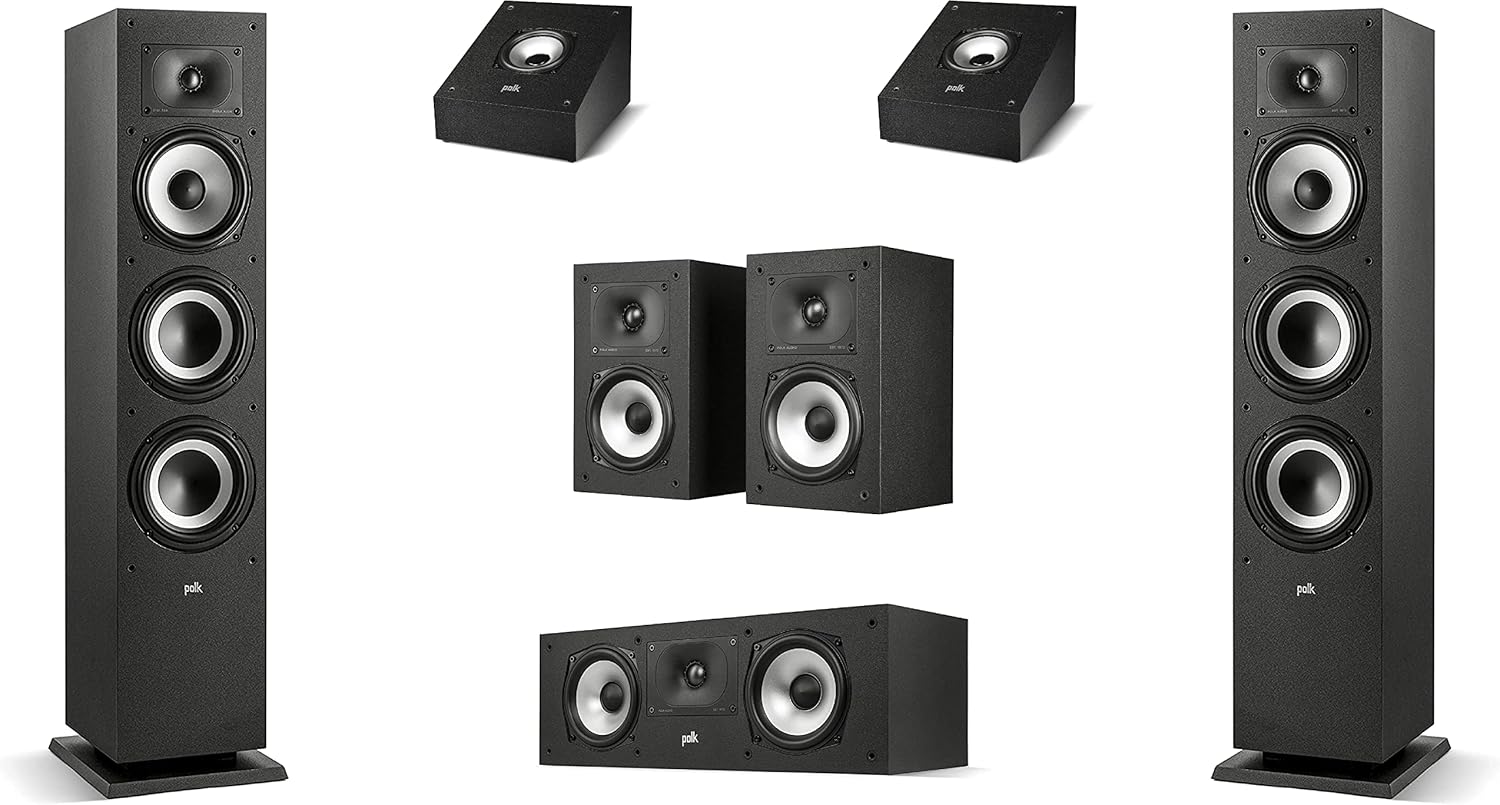 Polk Monitor XT15 Pair of Bookshelf or Surround Speakers - Hi-Res Audio Certified, Dolby Atmos & DTS:X Compatible, 1 Terylene Tweeter & 5.25 Dynamically Balanced Woofer, Midnight Black